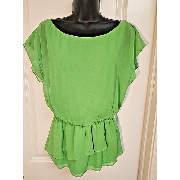 Alice + Olivia 100% Silk Blouse Top XS Boat Neck Flutter Sleeve Peplum‎ Keyhole - Picture 1 of 10